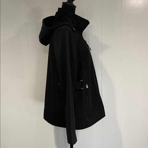 Free Country Jacket Moto Faux Fur Fleece Lined Black Monochrome Plaid Size Large - Picture 7 of 12